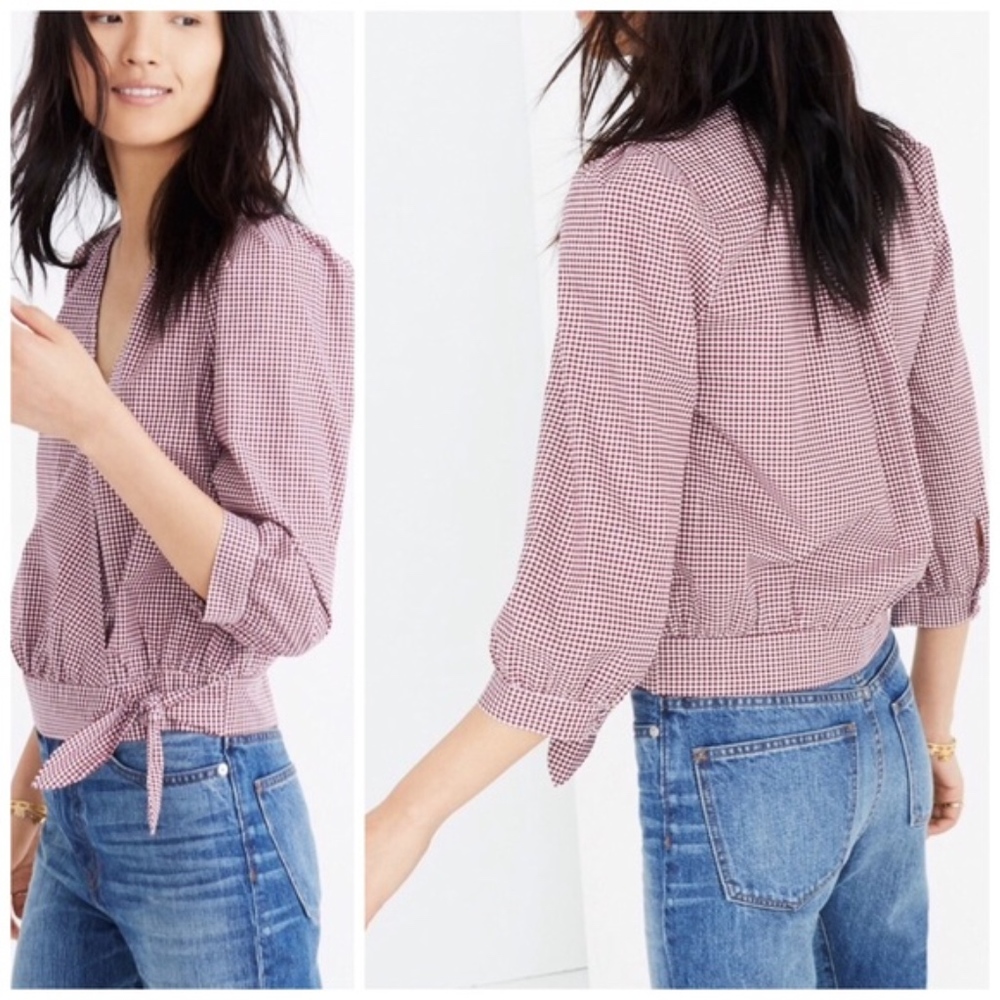Madewell Gingham Cross Top with Front Tie